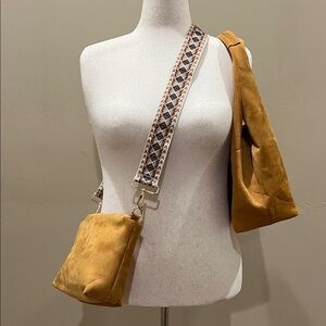 Ahdorned | Suede Hobo Bag w/Matching Bag & Embroidered Crossbody Strap